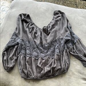 Free People Dark Gray Lace Blouse